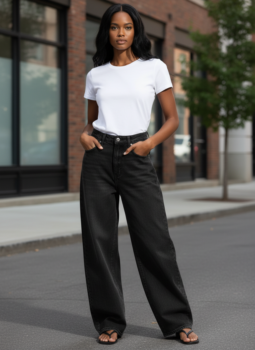 Vintage Wash Wide Leg Jeans