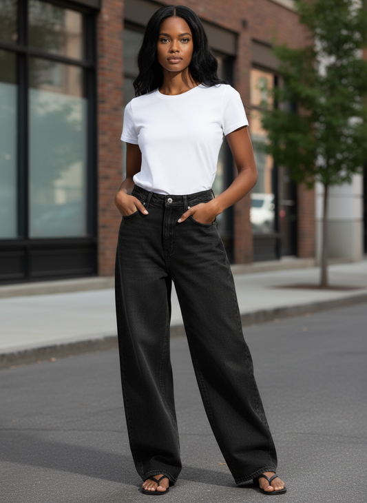 Vintage Wash Wide Leg Jeans