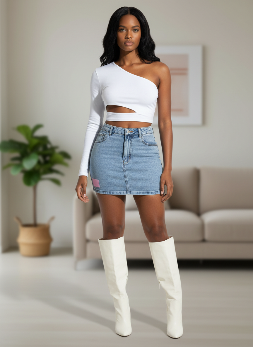 High Waist Mini Denim Skirt