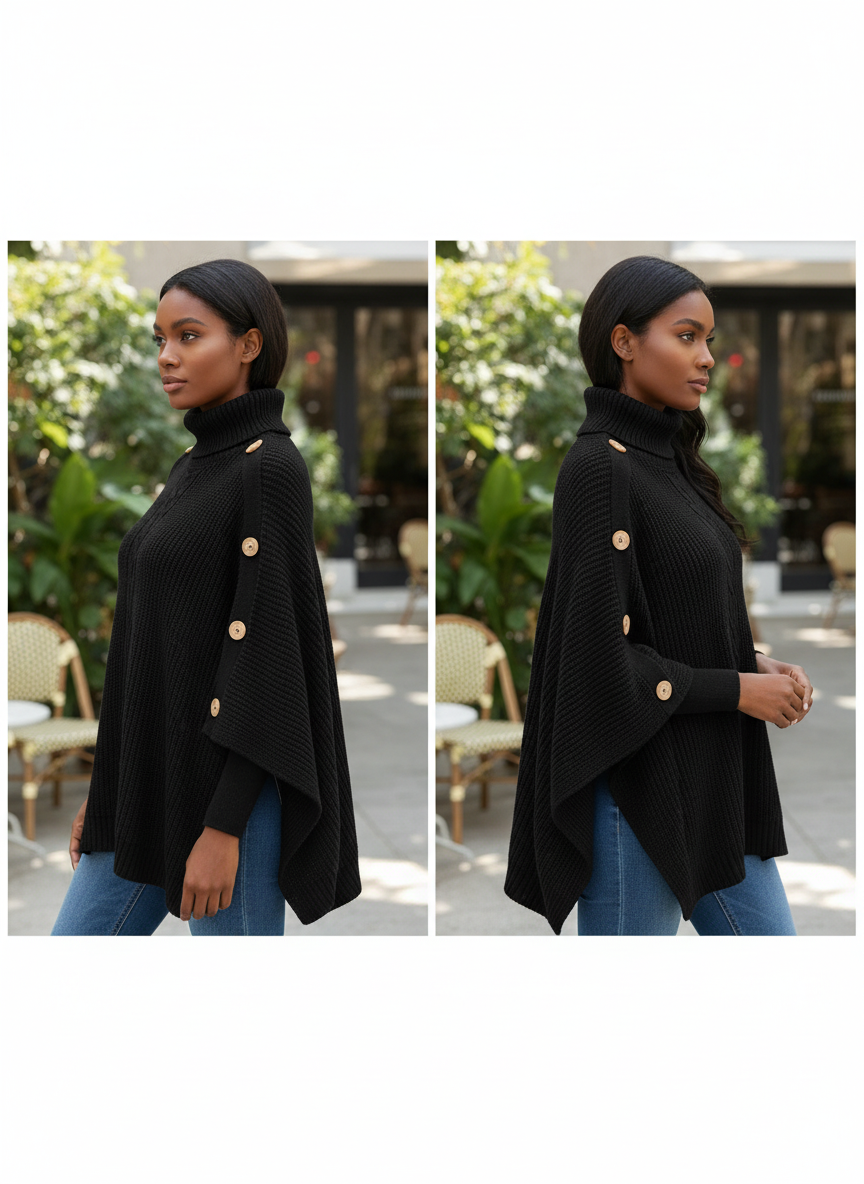 Cable Knit Turtleneck Cape Sweater