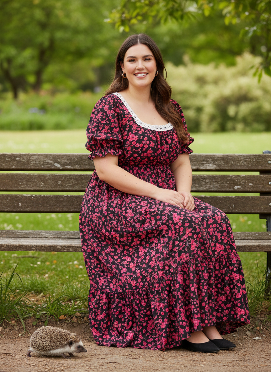 Plus Size Floral Square Neck Short Sleeve Dress