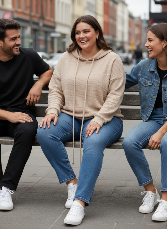 Textured Drawstring Long Sleeve Hoodie