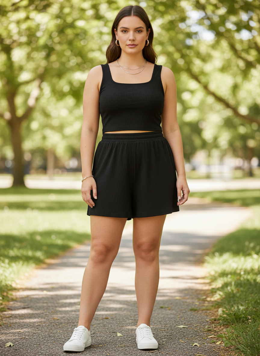 Full Size Wide Strap Tank and Shorts Set Plus Siz (Kopi)