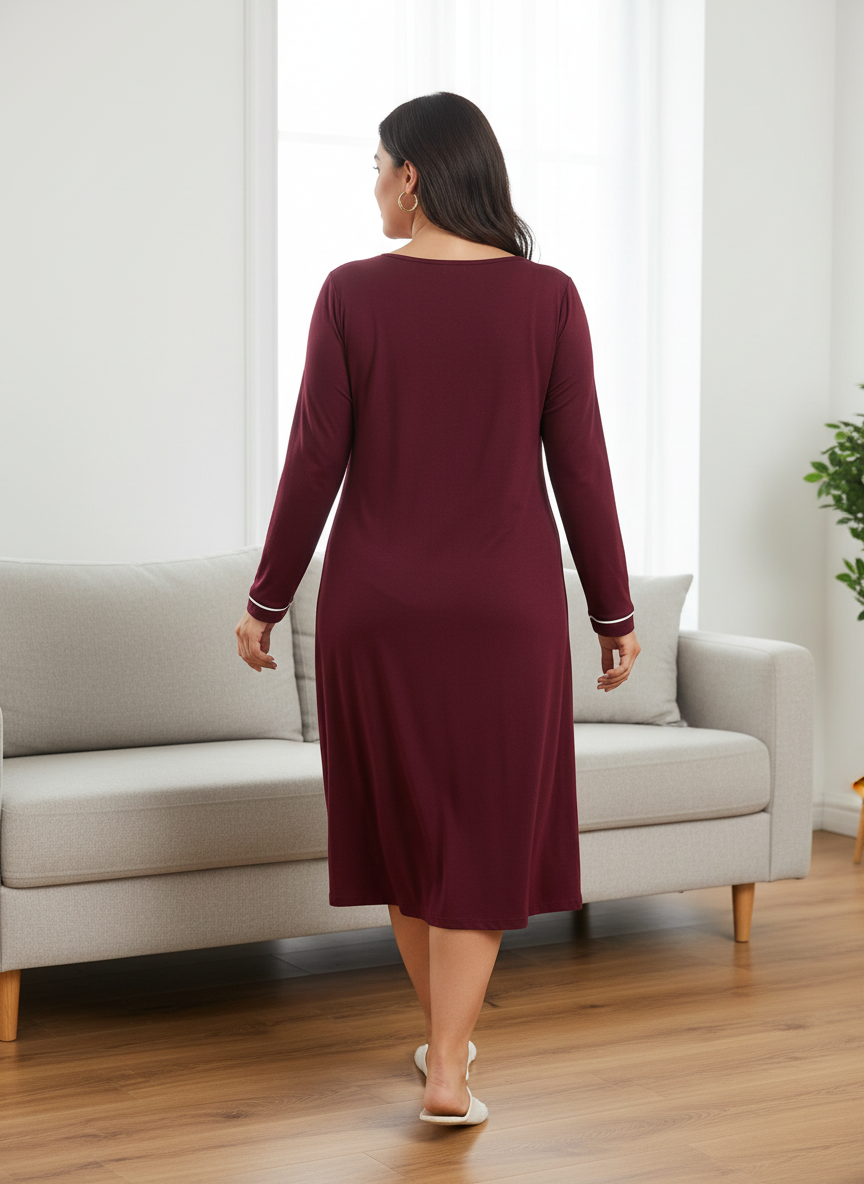 Round Neck Night Dress with Pocket (Kopi)