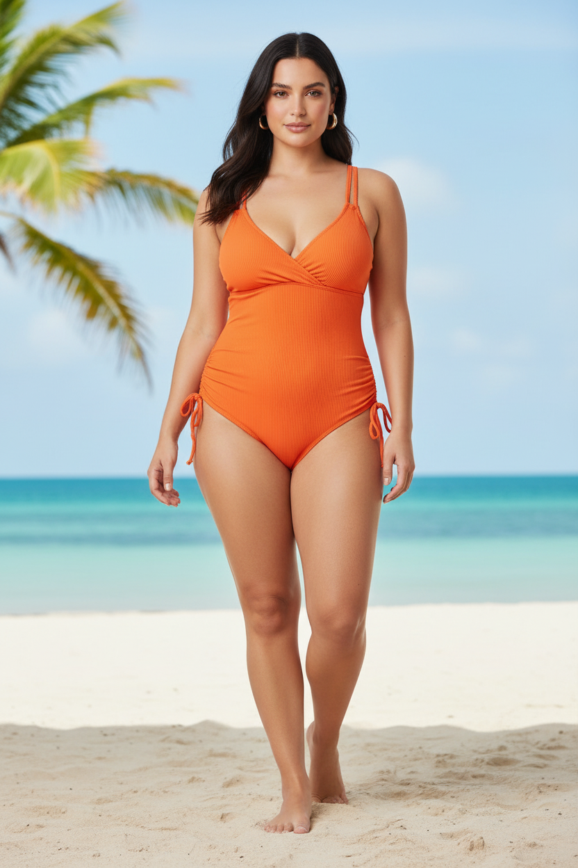Drawstring Plunge One-Piece Swimwear (Kopi)
