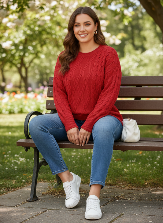 Plus Size Round Neck Long Sleeve Sweater