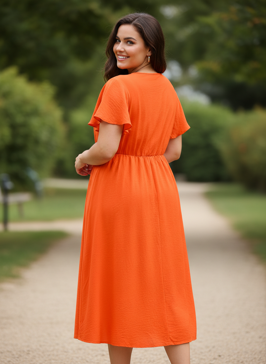 Plus Size Surplice Flutter Sleeve Dress