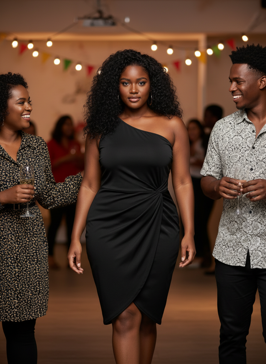Plus Size Twisted One Shoulder Sleeveless Midi Dress