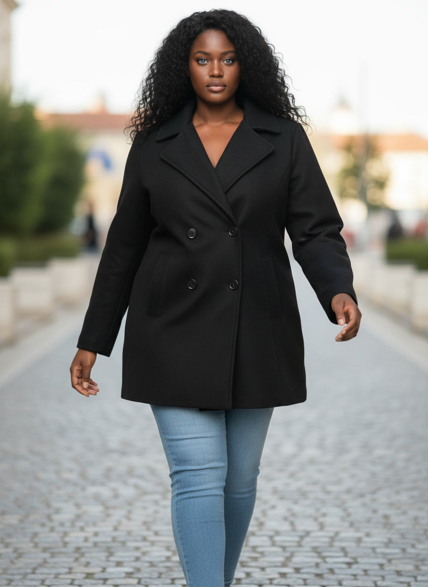 Full Size Double-Breasted Wool Coat Plus Size