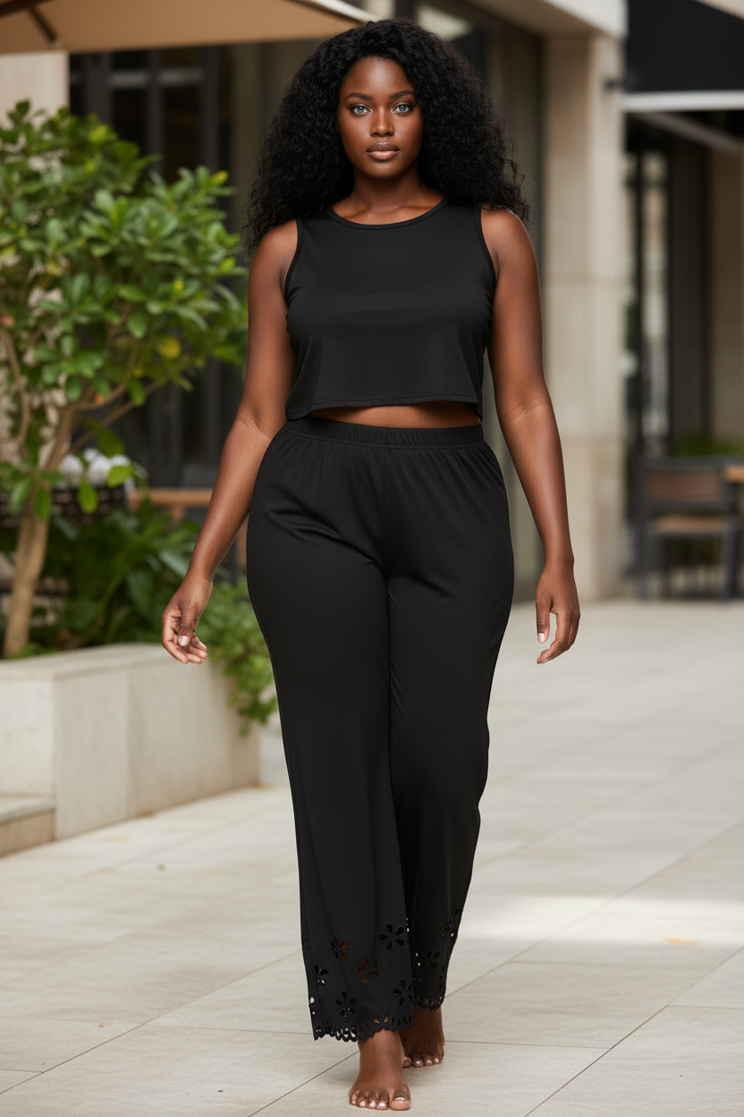 Plus Size Openwork Detail Pants