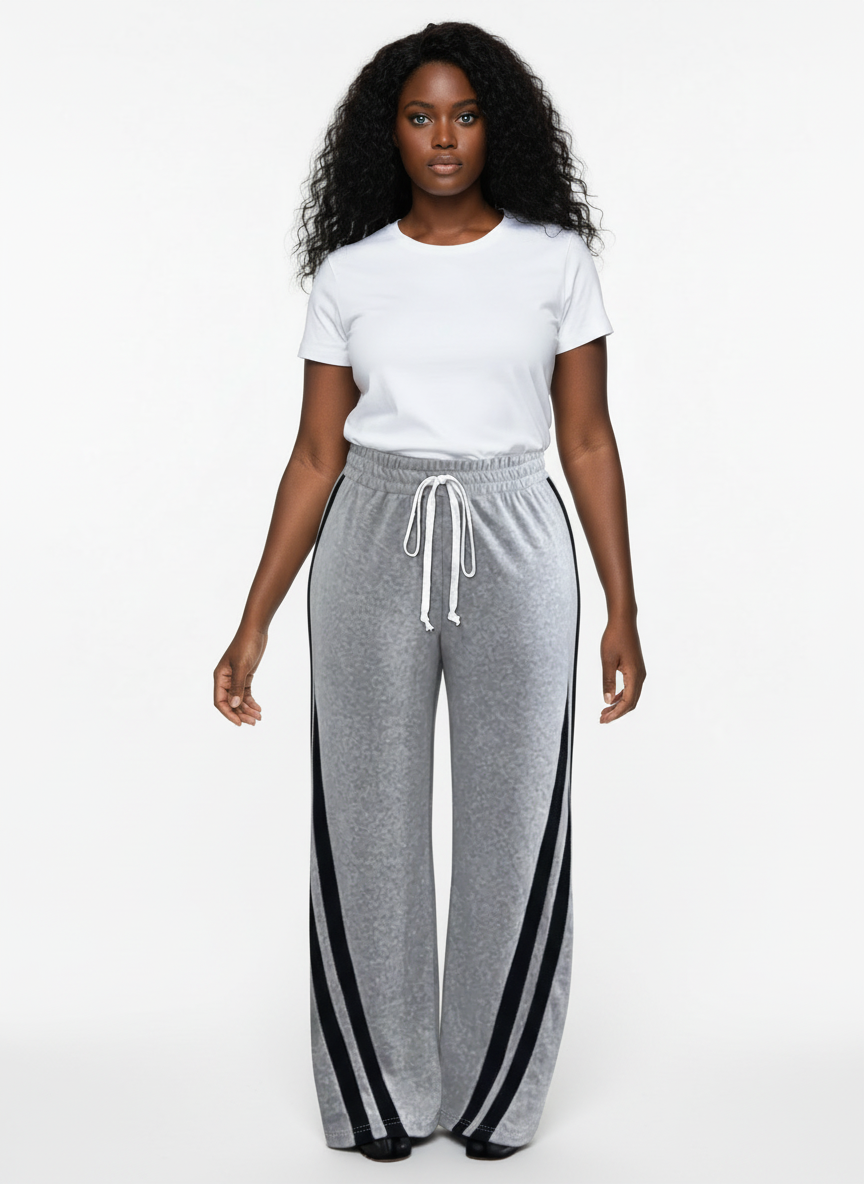 Plus Size Striped Contrast Wide Leg Pants