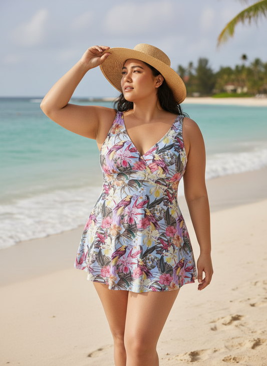 FAM-FAM Printed Surplice Wide Strap Two-Piece Swim Set (Kopi)