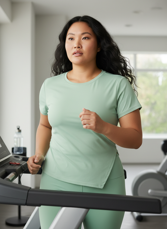 Full Size Slit Round Neck Short Sleeve Active T-Shirt Plus Size