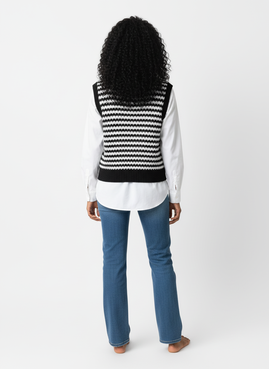 Striped Button Up V-Neck Sweater Vest
