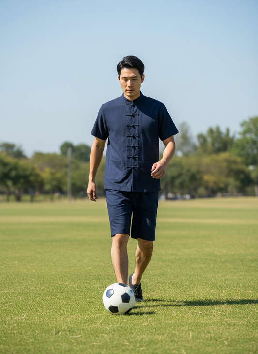 Men's Plus Size Chinese Style Top and Shorts Set