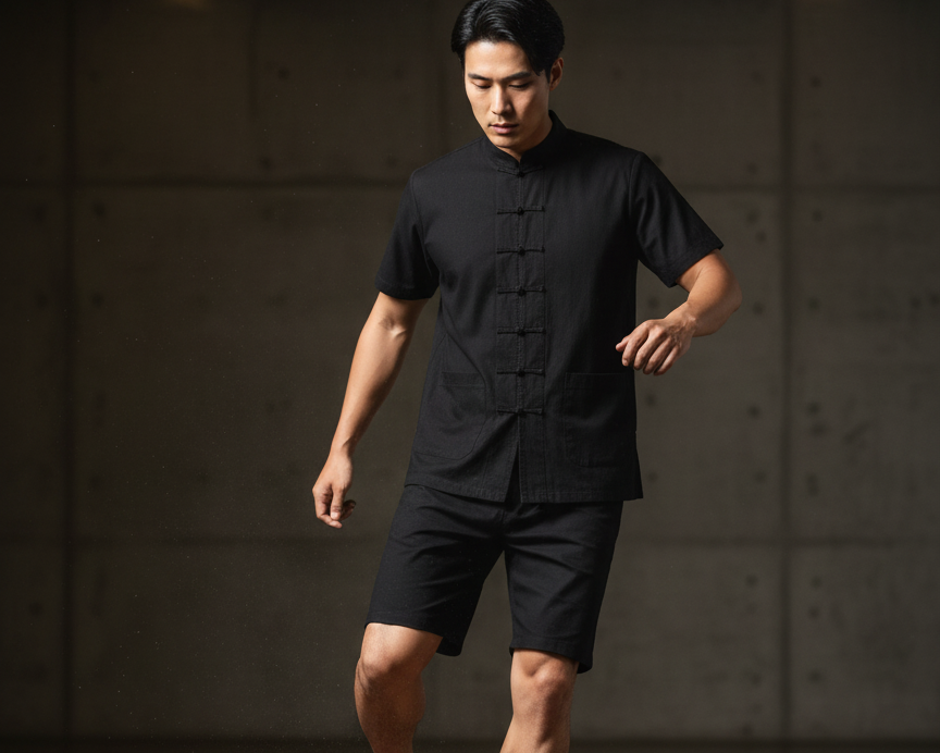 Men's Plus Size Chinese Style Top and Shorts Set
