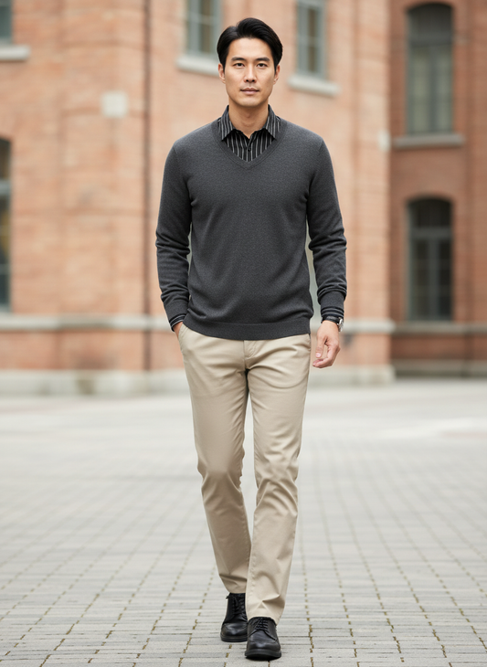 Men's Long Sleeve Striped Collar Polo