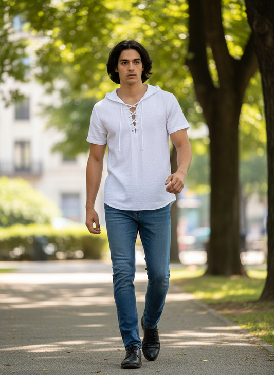 Men's Full Size Casual Lace-Up Hooded Top Plus Size