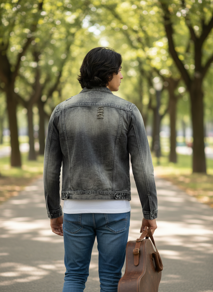 Men's Plus Size Button Up Long Sleeve Denim Jacket